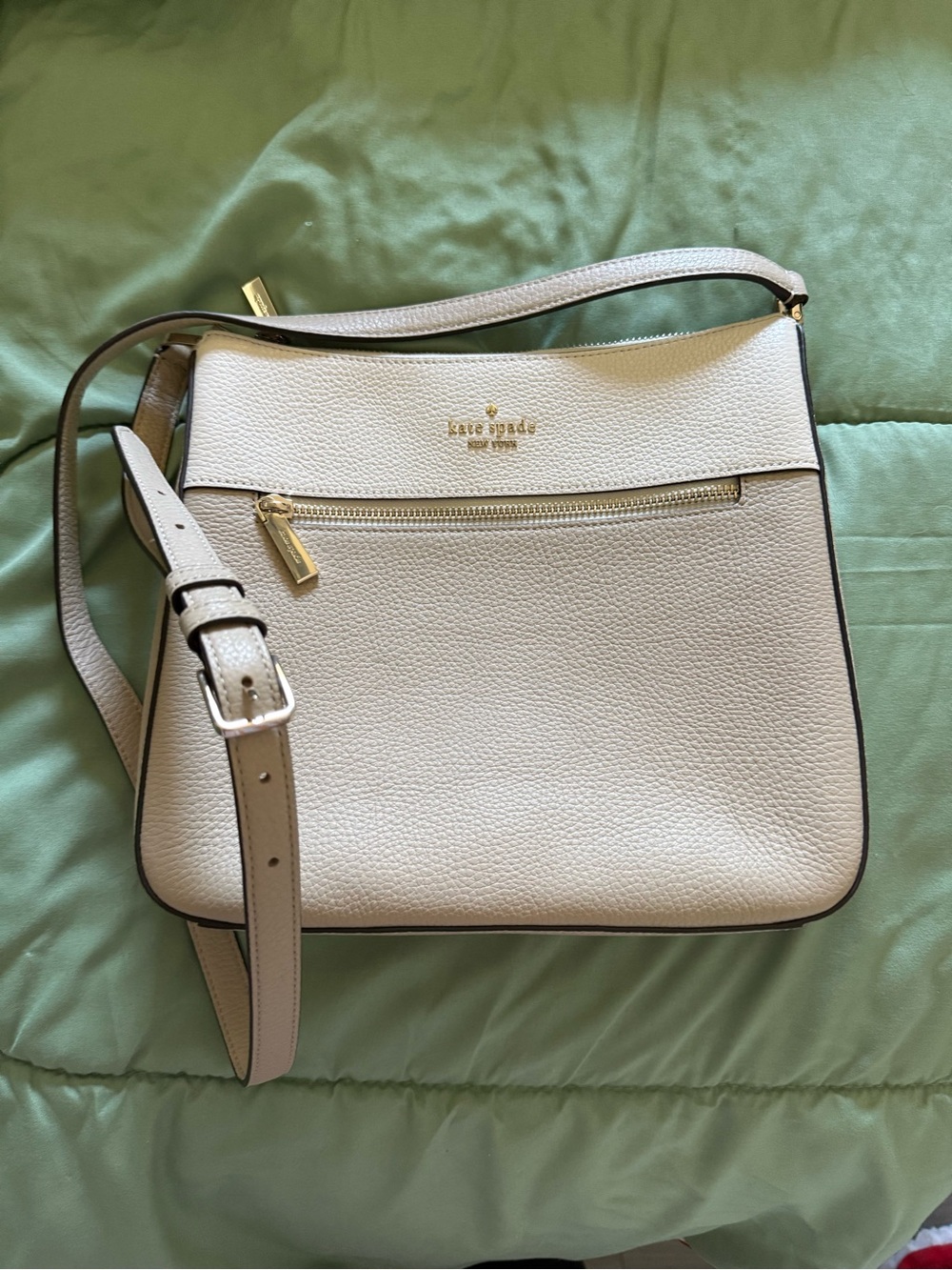 kate spade Cream Pebbled Leather Crossbody with Gold Hardware